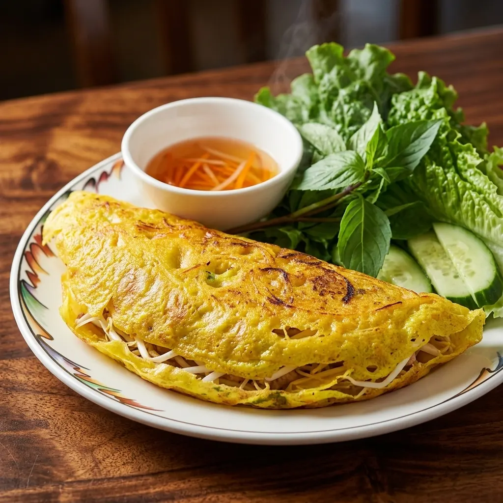 Vietnamese crêpe (Bánh Xèo) with shrimp and pork at Phuong Nam Restaurant, Winnipeg