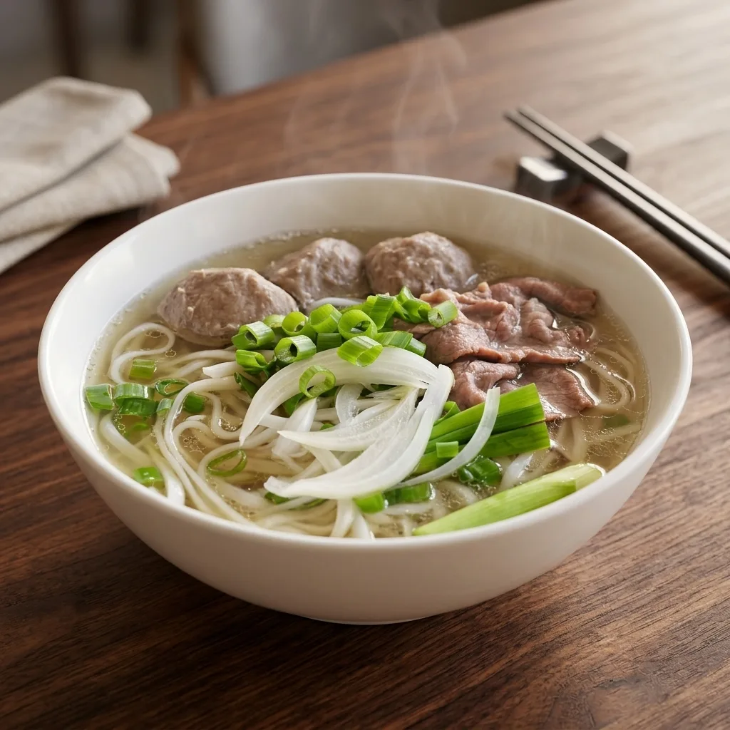 Rare Beef & Beef Balls Noodle Soup (Phở Tái Bò Viên) at Phuong Nam Restaurant in Winnipeg, MB